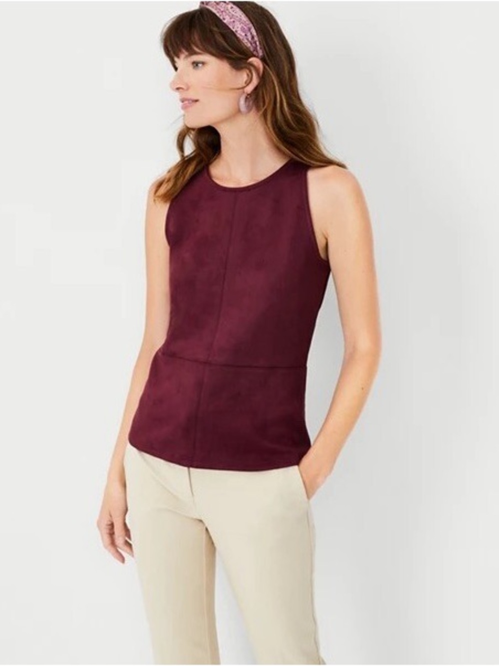 Ann Taylor Faux-Suede Tank Top in Burgundy
